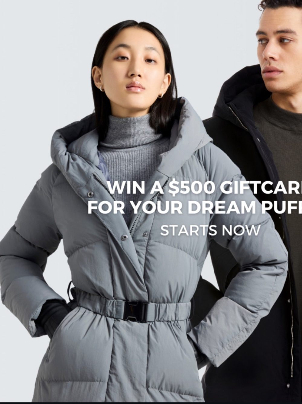 Danier Ruby Long Light Gray Hooded Puffer Coat